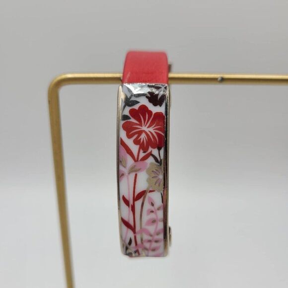 Bernaraud Limoges Porcelain Red Floral Red Leather Bracelet NWOT! - Picture 3 of 11